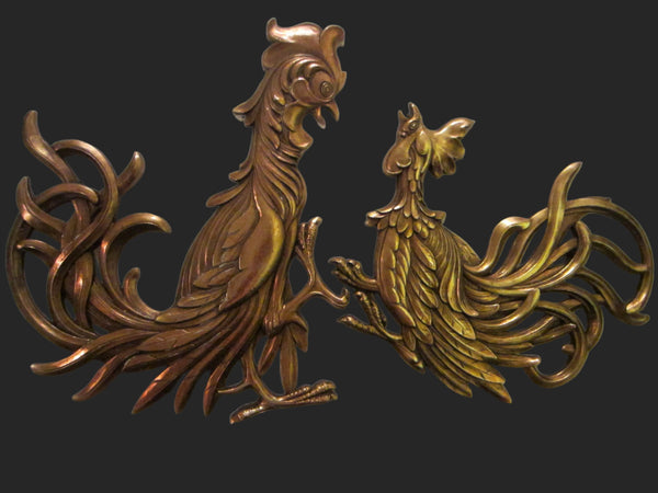 Syroco Mid Century Golden Roosters Composition Wall Decor - Designer Unique Finds 
 - 1