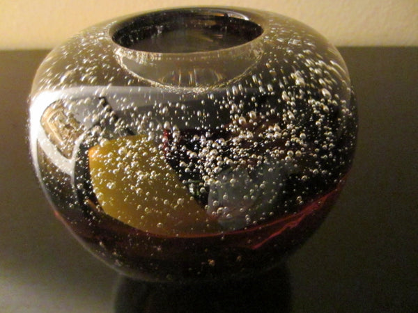 Thomas Webb Tealight Votive Eggplant Glass Candle Holder Controlled Bubbles - Designer Unique Finds 