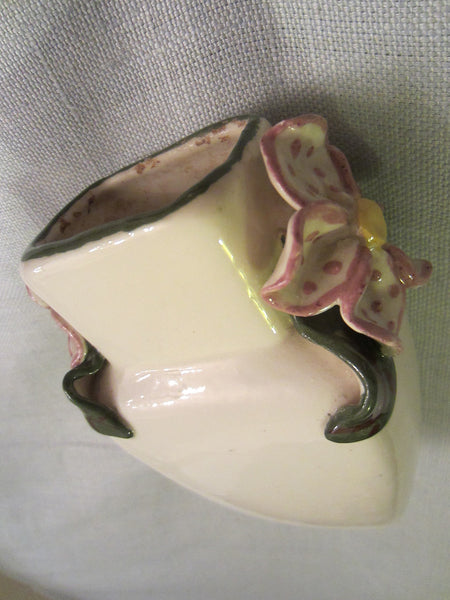 Taylor Knowles California Ceramic Vase Pink Flowers Handles