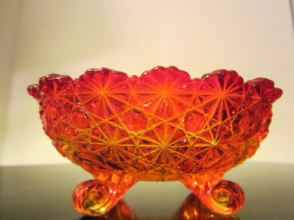 LE Smith Daisy Pedestal Amberina Orange Glass Bowl l - Designer Unique Finds 