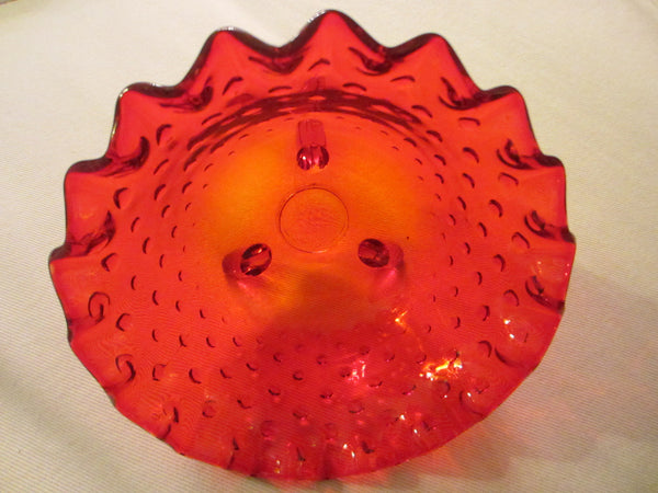 LE Smith Amberina Glass Hubnail Style Ruffled Footed Candy Bowl - Designer Unique Finds 