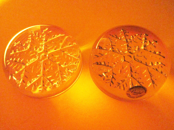 Cristal France Snow Flakes Paperweights Pair Genuine Lead Crystal - Designer Unique Finds 
 - 3