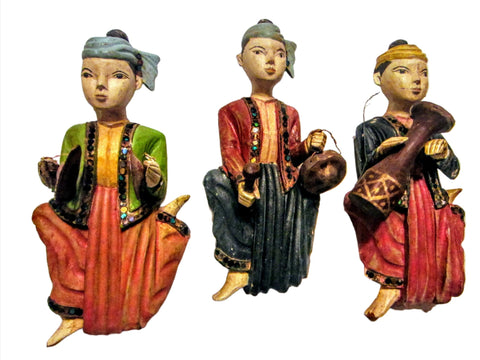 Indonesian Musicians Hand Carved Colored Sculptures Decorated Mirrors