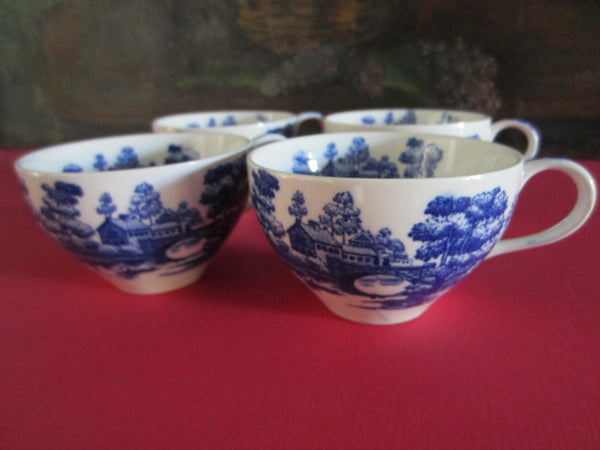Nasco Japan Lake View Hand Painted Blue White Teacups- Designer Unique Finds 