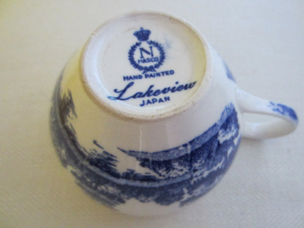 Nasco Japan Lake View Hand Painted Blue White Teacup Set - Designer Unique Finds 