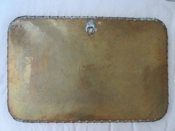 Islamic Revival Brass Rectangular Tray Decorated Monogram Chasing - Designer Unique Finds 