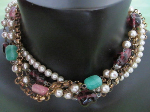 Mid Century Strands Statement Choker Multi Mix Necklace - Designer Unique Finds 