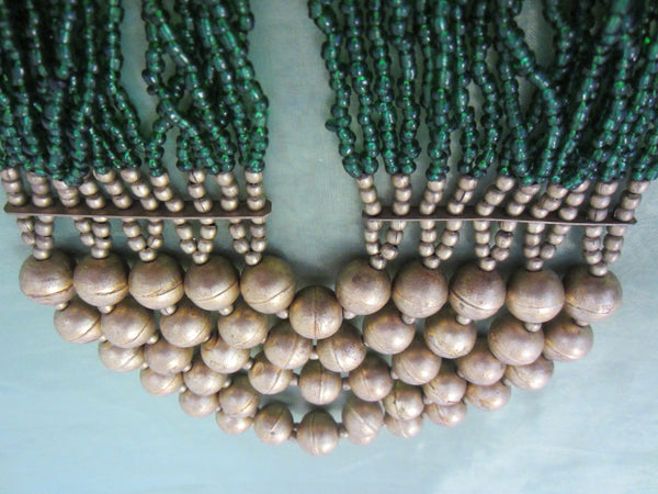 Gold And Green Tribal Beaded Multi Strands Handwork Necklace - Designer Unique Finds 