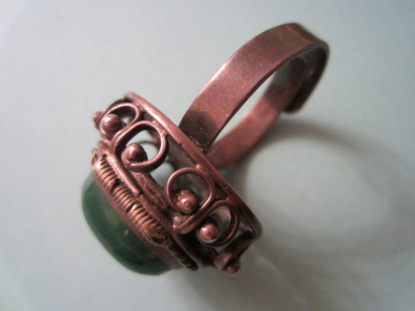 Green Jade Cocktail Ring Marked J E Sterling Adjustable - Designer Unique Finds 