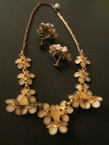 White Petal Flower Necklace Matching Earrings - Designer Unique Finds 
 - 5