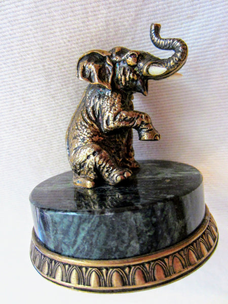 Sterling Bronze Elephant Green Marble Base Marks 925