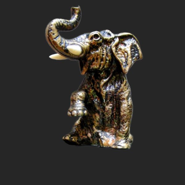 Sterling Gilded Elephant On Green Marble Base Ruby Eyes