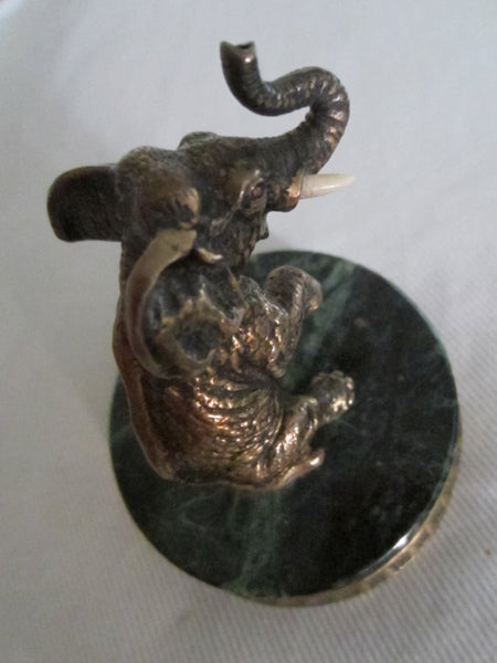 Sterling Bronze Elephant Green Marble Base Marks 925