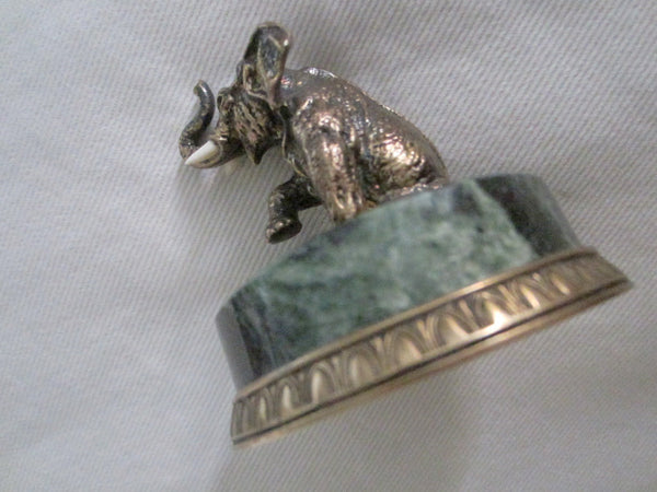 Russian Bronze Elephant On Green Marble Base With 925 Sterling Marks - Designer Unique Finds 