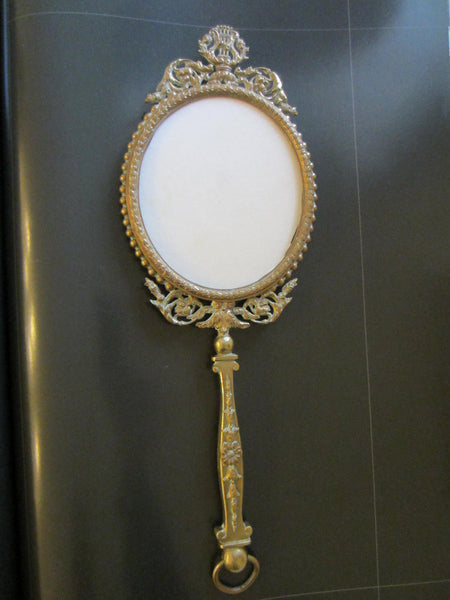 Victorian Derval Portrait Bronze Hand Held Mirror Case - Designer Unique Finds 