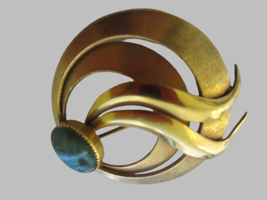 Jade Cabochon Gold Plated Brooch Hallmarked 