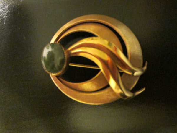 HG Gold Filled Signed Brooch Decorated Green Stone - Designer Unique Finds 
 - 3