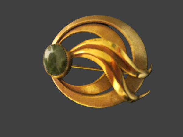 HG Gold Filled Signed Brooch Decorated Green Stone - Designer Unique Finds 
 - 1