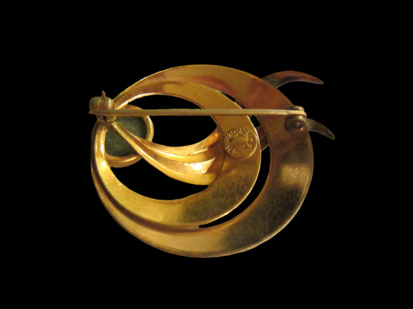 HG Gold Filled Signed Brooch Decorated Green Stone - Designer Unique Finds 
 - 4