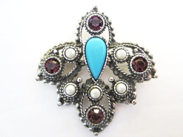 Sarah Coventry Brooch Turquoise Cabochon - Designer Unique Finds 
 - 1