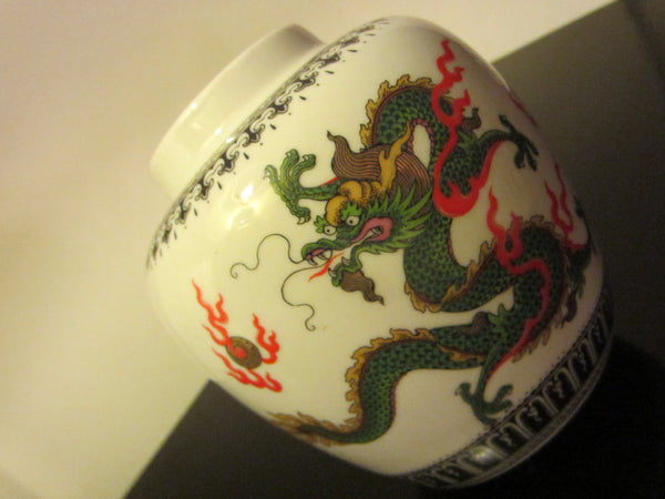 Asian Dragon Ware Porcelain Transfer Vase Black Calligraphy