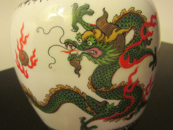 Asian Dragon Ware Porcelain Transfer Vase Black Calligraphy