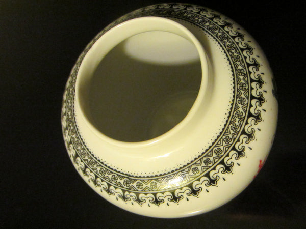 Dragon Ware Oriental Porcelain Transfer Vase With Black Calligraphy - Designer Unique Finds 