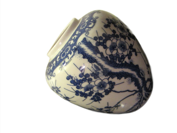 Wales Japan Porcelain Vase Blue Floral Transfer On White Chinoiserie - Designer Unique Finds 