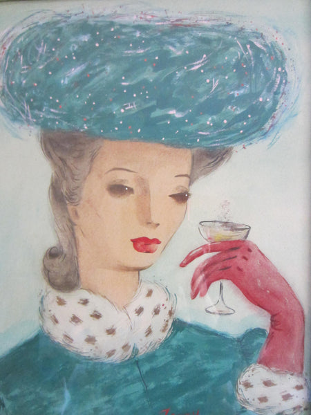 Wayne Terry The Cocktail Hour Portrait Watercolor Signed Titled