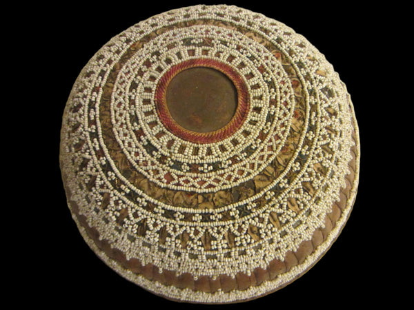 South American Folk Art Tribal Basket Hand Decorated Beads Artist Signed - Designer Unique Finds 
