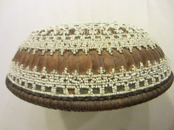 South American Folk Art Tribal Basket Hand Decorated Beads Artist Signed - Designer Unique Finds 