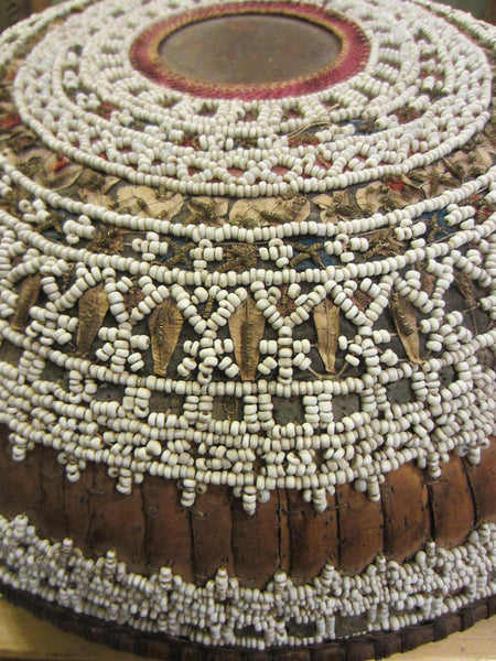 South American Folk Art Tribal Basket Hand Decorated Beads Artist Signed - Designer Unique Finds 