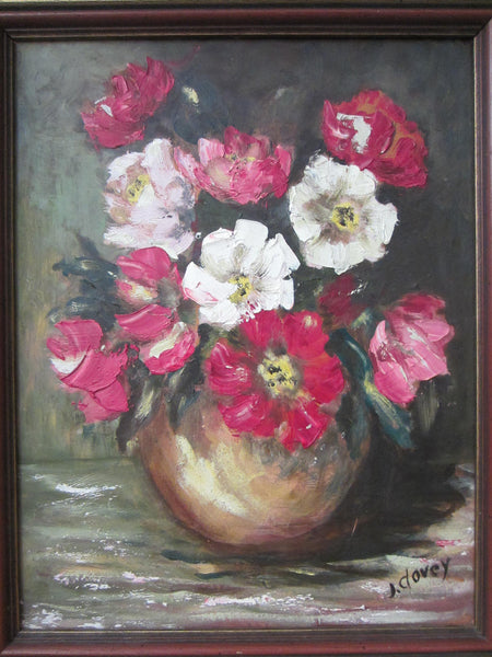 J Dovey Still Life Flowers In Vase Oil On Board - Designer Unique Finds 