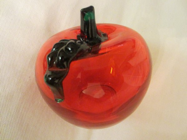 Red Glass Stemmed Apple Paperweight
