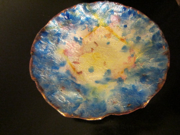 Annie Bouquet Paris Contemporary Painted Glass On Copper Signed French Bowl - Designer Unique Finds 