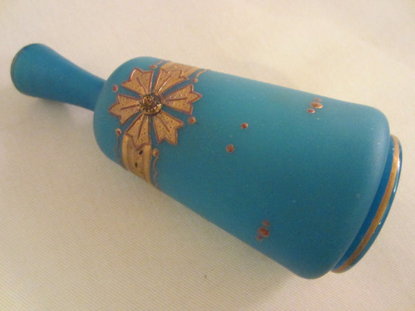 Blue Opaque Glass Vases Gilt Decorated Jeweled Tone - Designer Unique Finds 