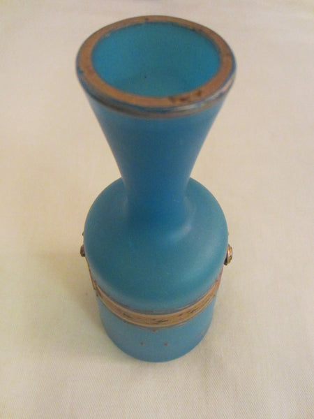 Blue Opaque Glass Vases Gilt Decorated Jeweled Tone - Designer Unique Finds 