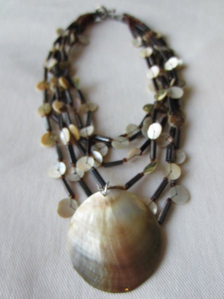 Nautical Clam Shell Abalone Strands Necklace - Designer Unique Finds 