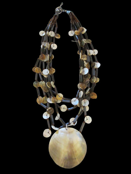 Nautical Clam Shell Abalone Strands Necklace - Designer Unique Finds 