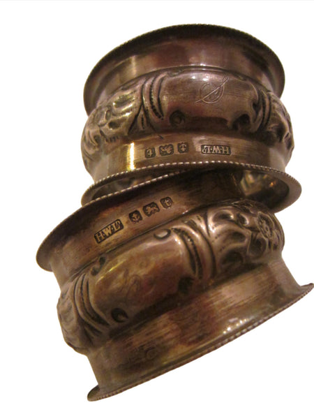 England Henry Williamson Monogrammed H W Floral Silver Napkin Rings - Designer Unique Finds 
 - 5