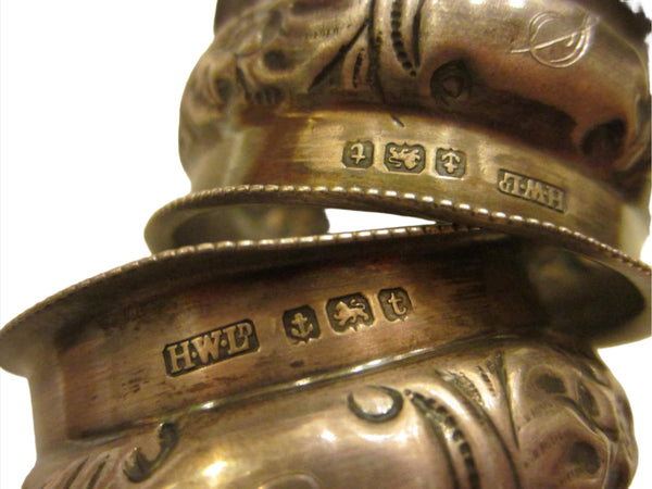 England Henry Williamson Monogrammed H W Floral Silver Napkin Rings - Designer Unique Finds 
 - 1