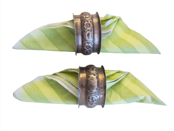 Henry Williamson Sterling England Napkin Rings Monogrammed H W Floral Etchings
