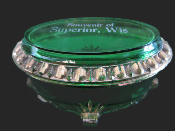 Wis Souvenir Of Superior Green Glass Gilt Ware Miniature Box