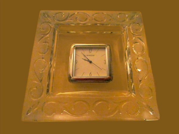 Marquise Waterford Crystal Germany Desk Clock Floral Design - Designer Unique Finds 