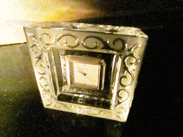 Marquise Waterford Crystal Germany Desk Clock Floral Design - Designer Unique Finds 