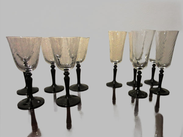 France Cordial Black Crystal Stemmed Textured Wine Glass Set - Designer Unique Finds 
 - 1
