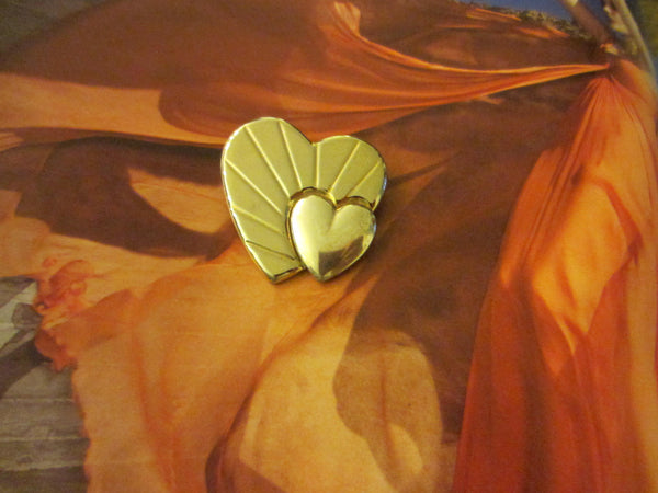 Loris Azzaro Hearts Golden Brooch Silver Accent - Designer Unique Finds 