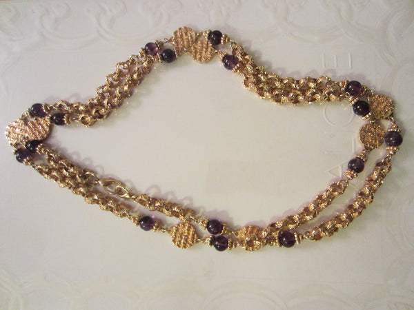 St John Lavender Glass Beads Golden Coin Chain Necklace