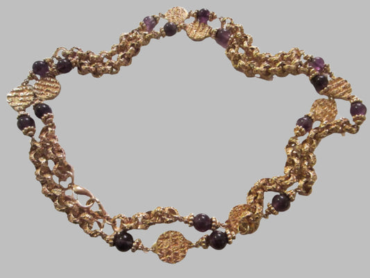 St John Designer Lavender Glass Brass Coin Chain Necklace - Designer Unique Finds 