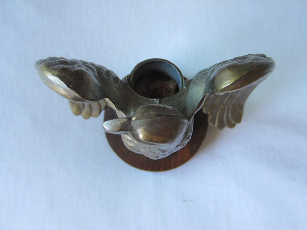 Bronze Eagle Candle Holder On Mahogany Stand - Designer Unique Finds 